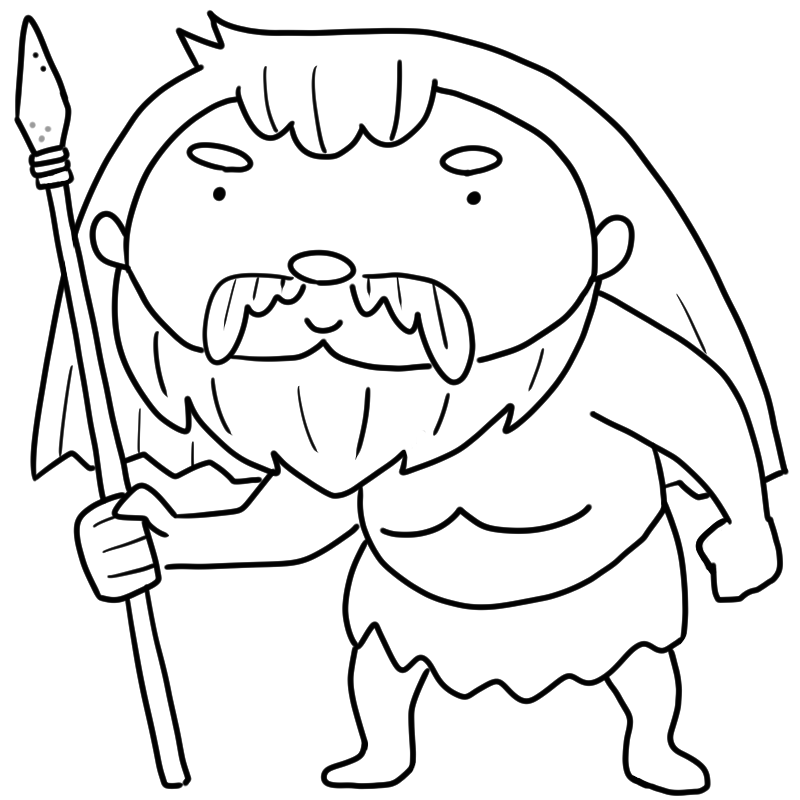 石槍を持つ原始人のお父さんのかわいいぬり絵