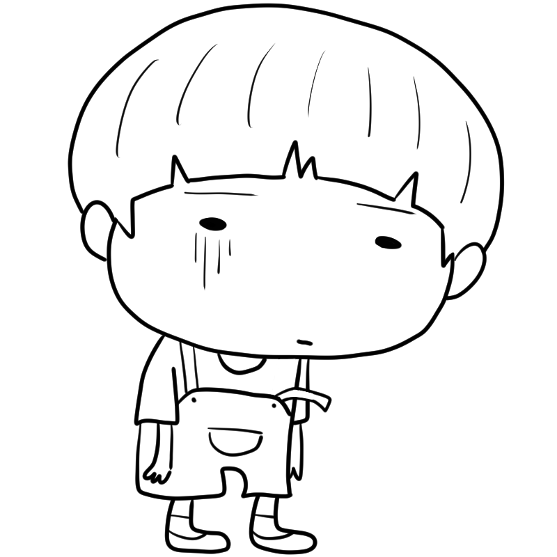 落ち込むオーバーオールの男の子のかわいいぬり絵