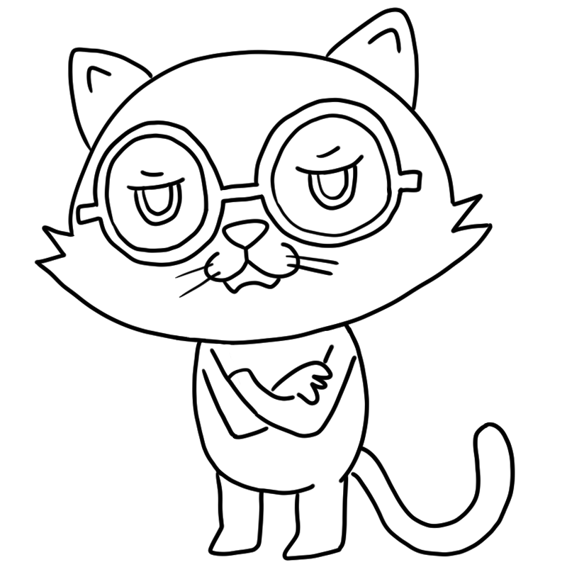考える眼鏡の猫のかわいいぬり絵