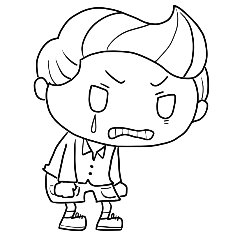 悔しそうな白人の男の子のかわいいぬり絵