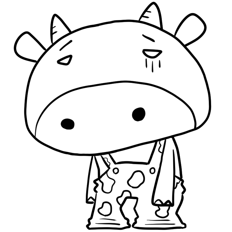 落ち込む牛のかわいいぬり絵