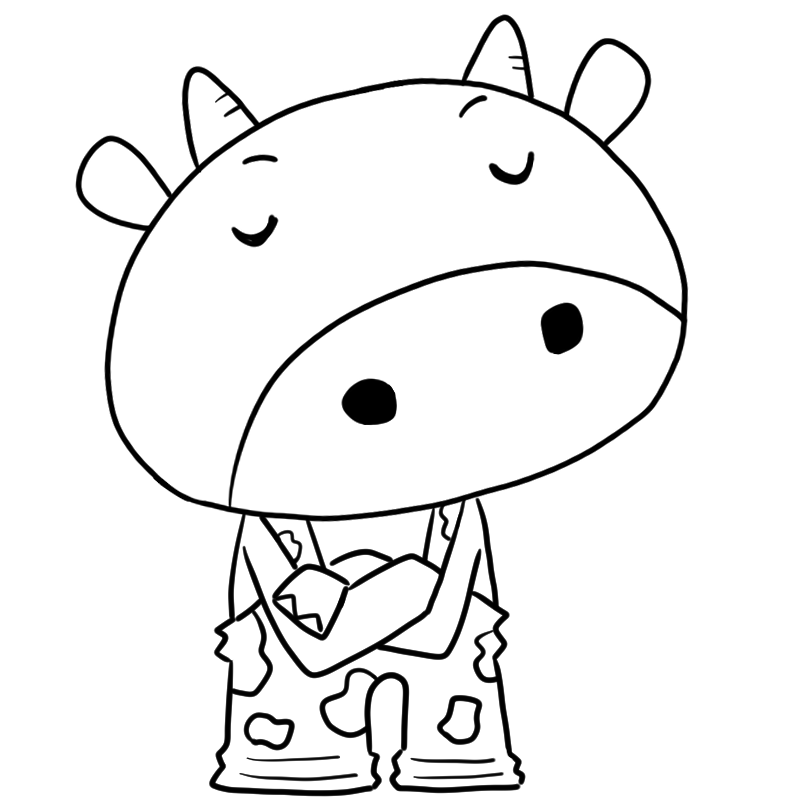 考える牛のかわいいぬり絵