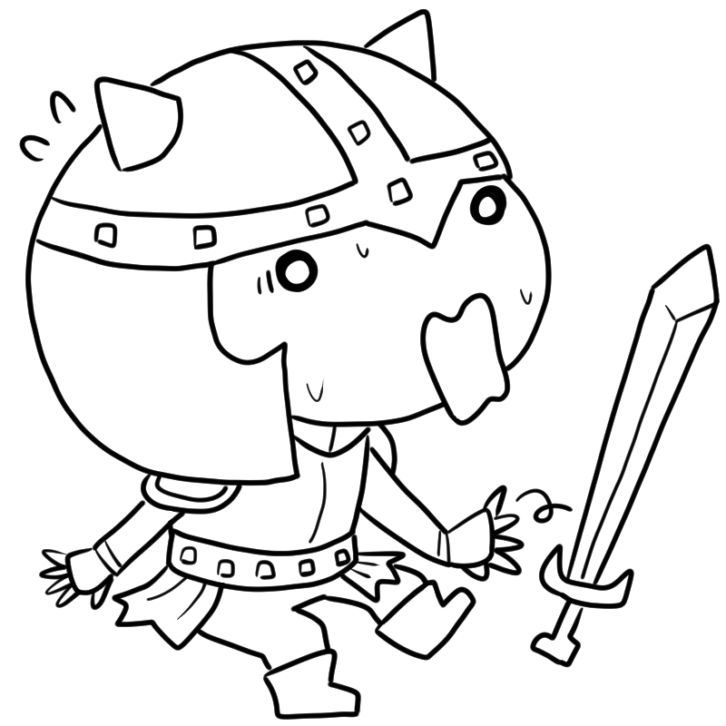 驚く戦士のかわいいぬり絵
