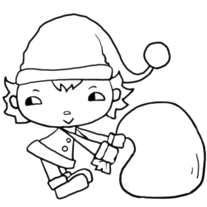 サンタクロースの男の子のかわいいぬり絵