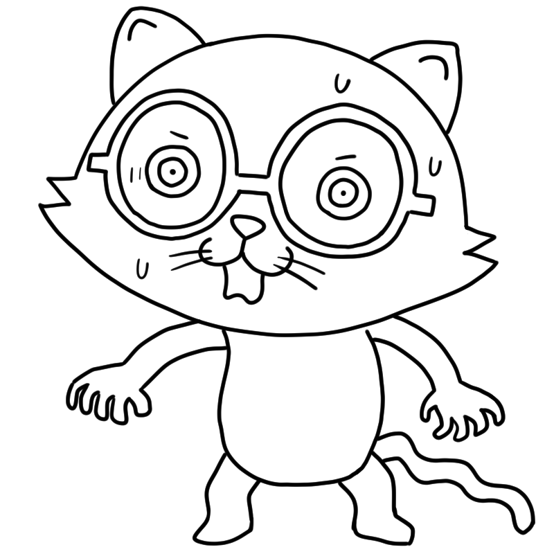 動揺する眼鏡の猫のかわいいぬり絵