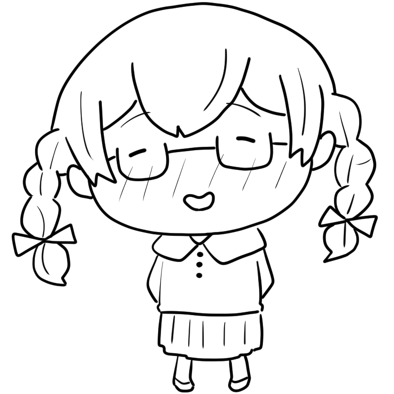 照れる三つ編み眼鏡の女の子のかわいいぬり絵