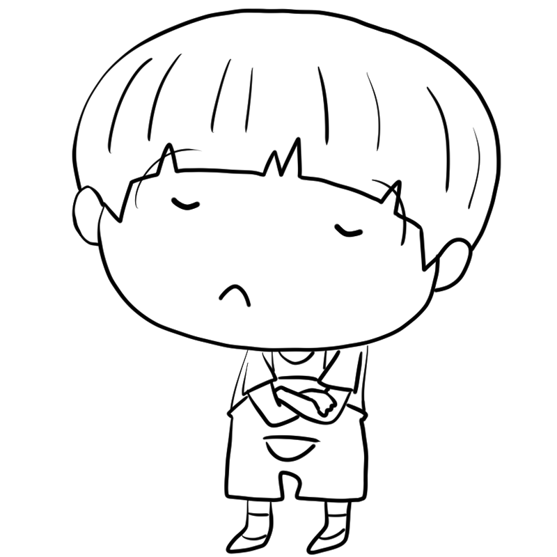 考えるオーバーオールの男の子のかわいいぬり絵