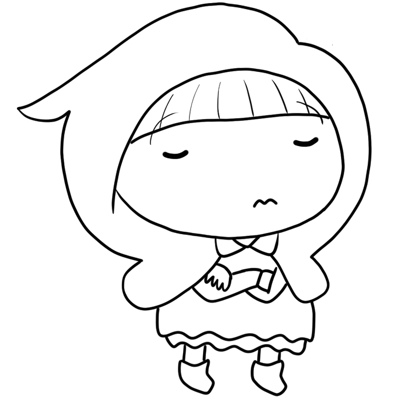 考える赤ずきんのかわいいぬり絵