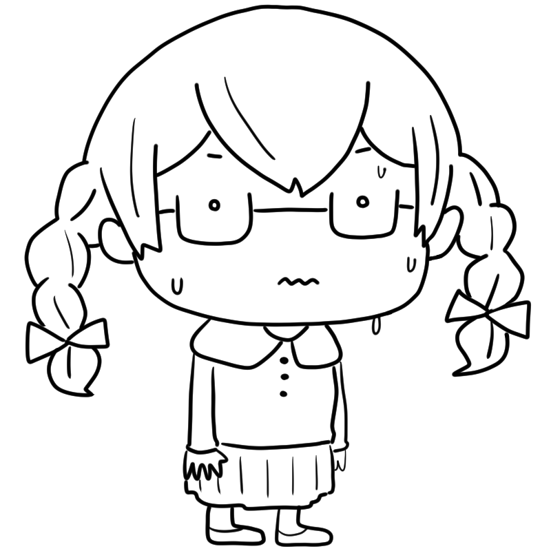 緊張する三つ編み眼鏡の女の子のかわいいぬり絵