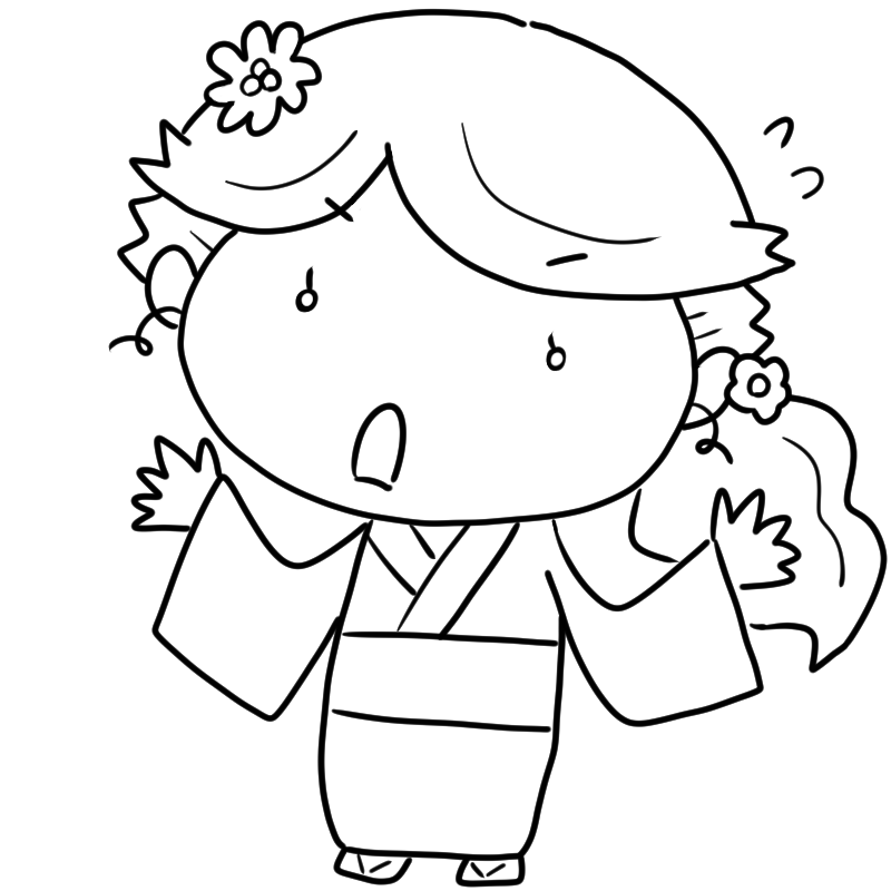 驚く浴衣の少女のかわいいぬり絵