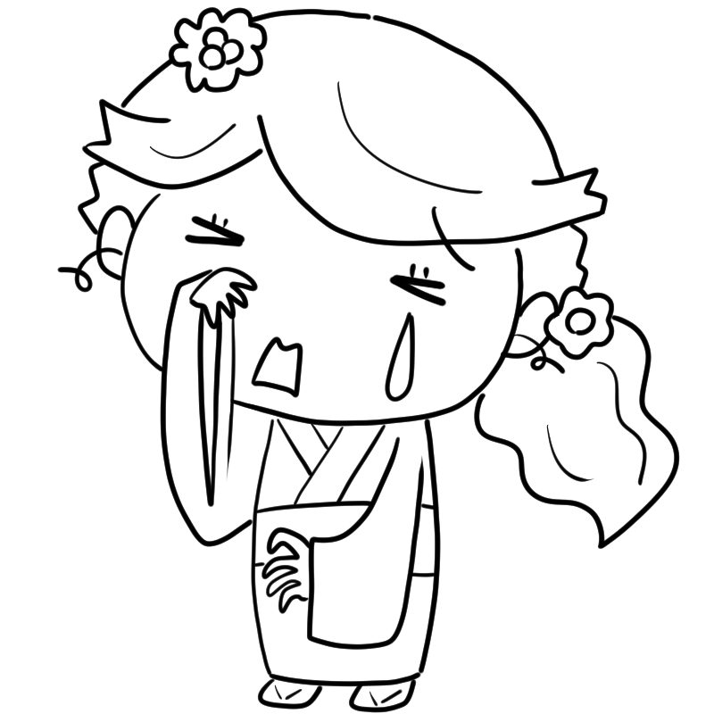 泣く浴衣の少女のかわいいぬり絵