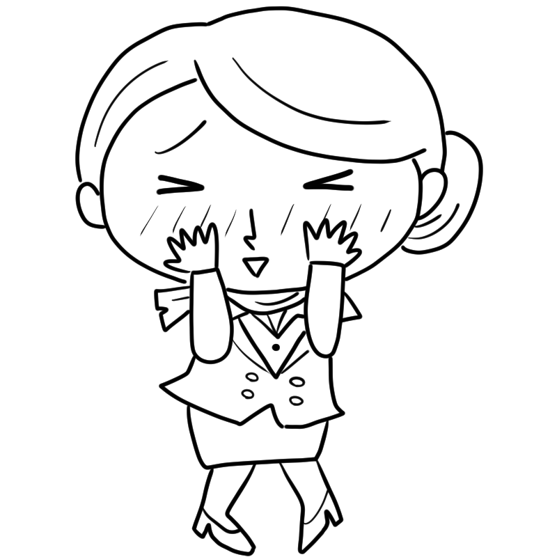 照れるキャビンアテンダントのかわいいぬり絵