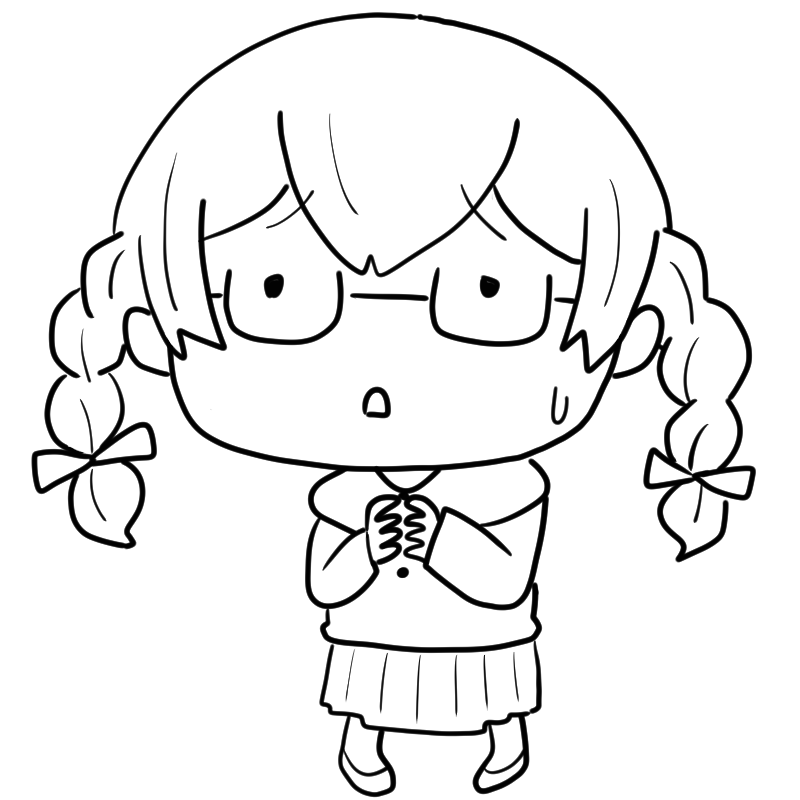 困る三つ編み眼鏡の女の子のかわいいぬり絵