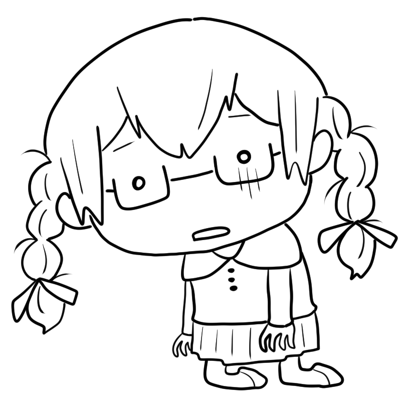 落ち込む三つ編み眼鏡の女の子のかわいいぬり絵