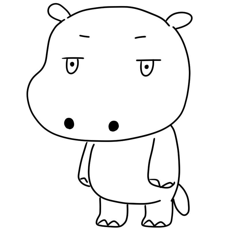 真顔のカバのかわいいぬり絵
