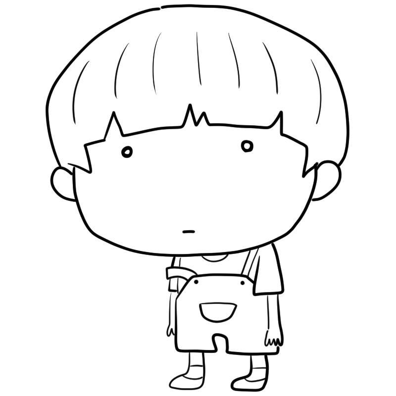 虚無に陥るオーバーオールの男の子のかわいいぬり絵