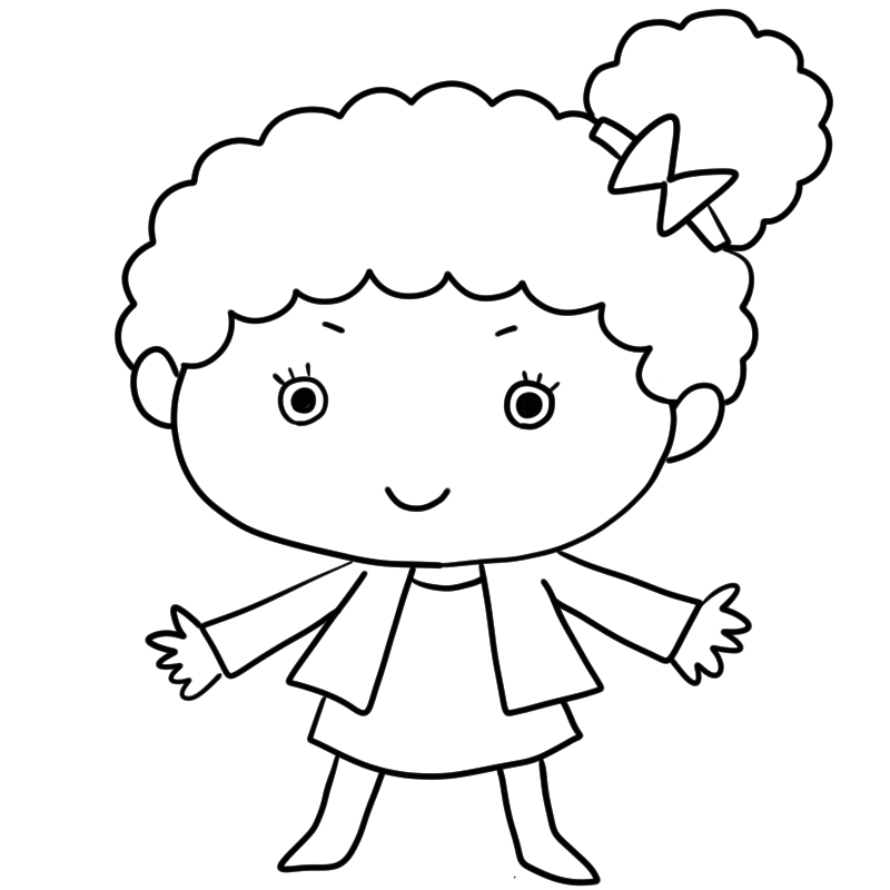 微笑む黒人の女の子のかわいいぬり絵