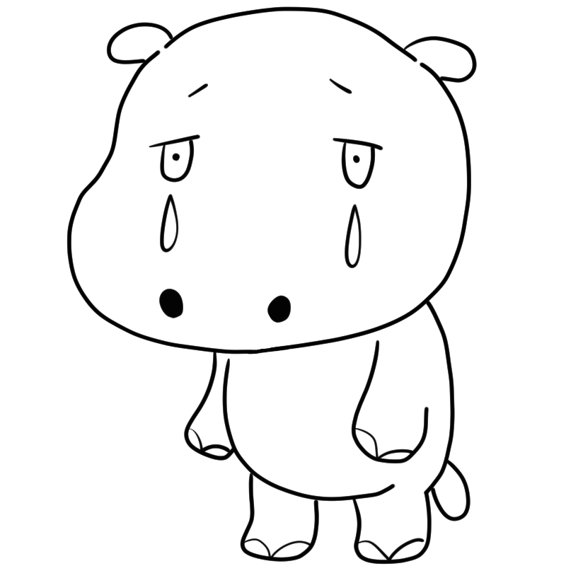 泣くカバのかわいいぬり絵