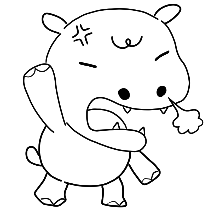 怒るカバのかわいいぬり絵