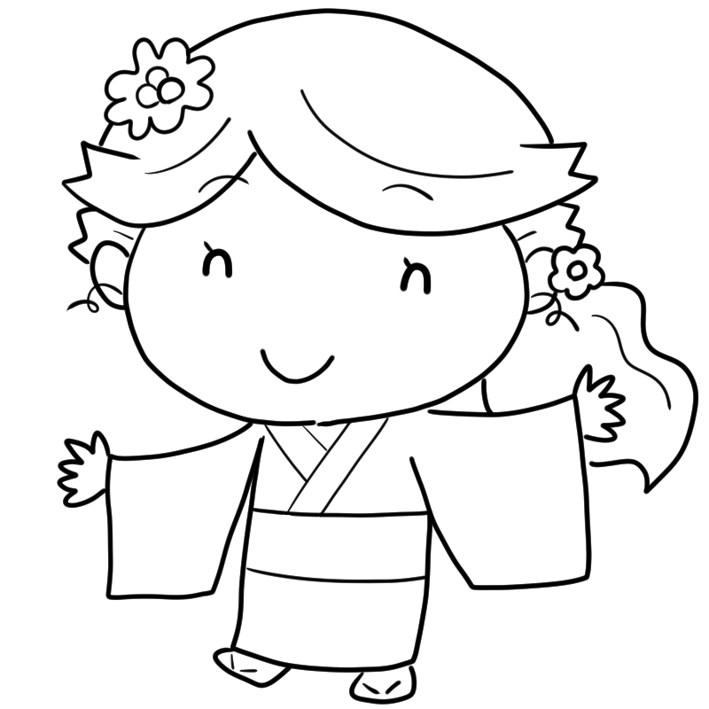 楽しそうな浴衣の女性のかわいいぬり絵