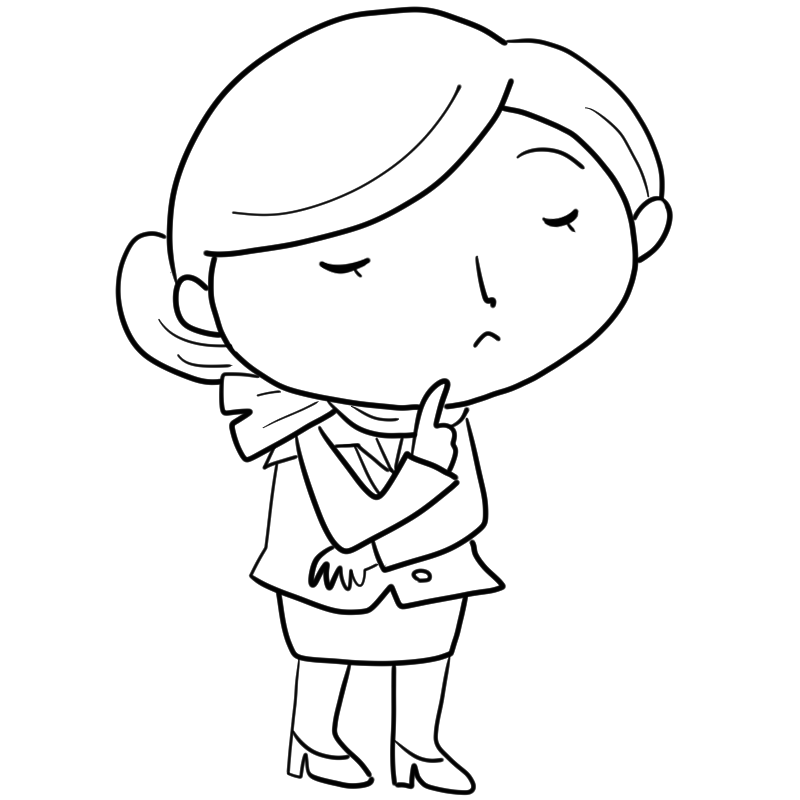 考えるキャビンアテンダントのかわいいぬり絵