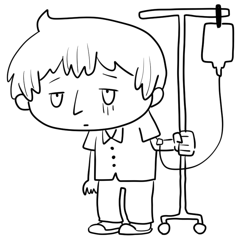 点滴を受ける入院患者の男性のかわいいぬり絵
