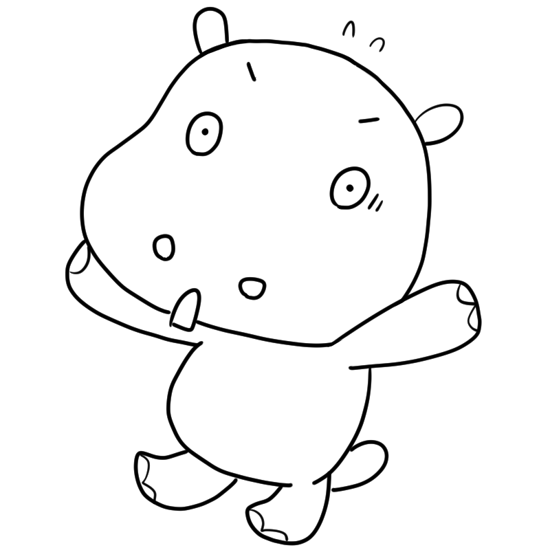 驚くカバのかわいいぬり絵