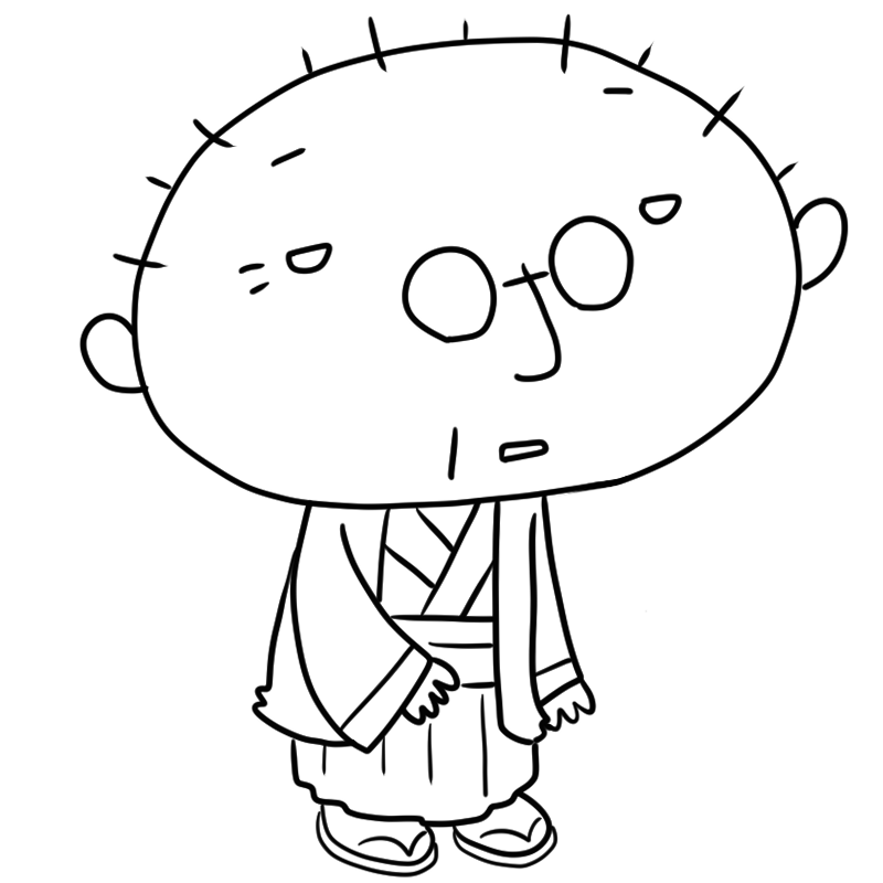 ぼけーっとする着物のおじいさんのかわいいぬり絵