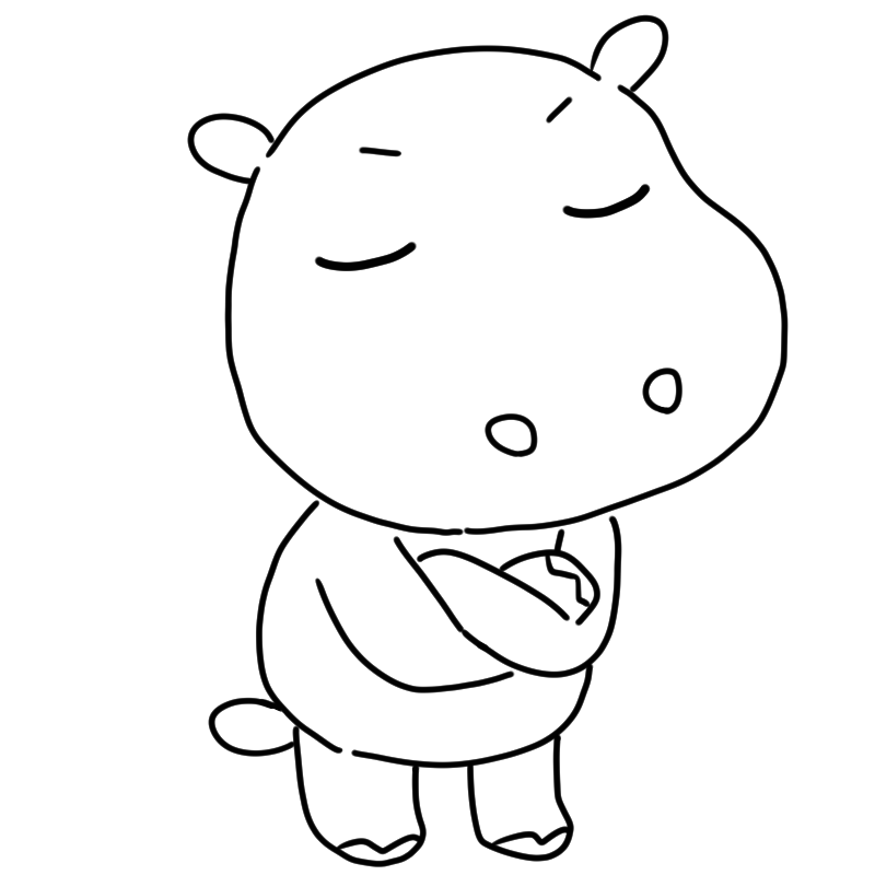 考えるカバのかわいいぬり絵