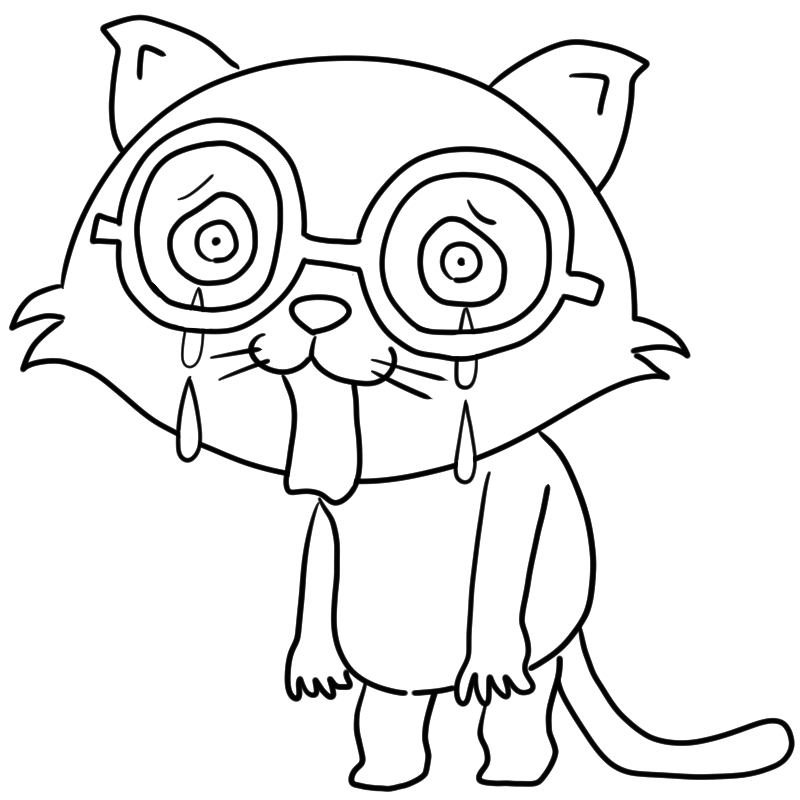 泣く眼鏡の猫のかわいいぬり絵