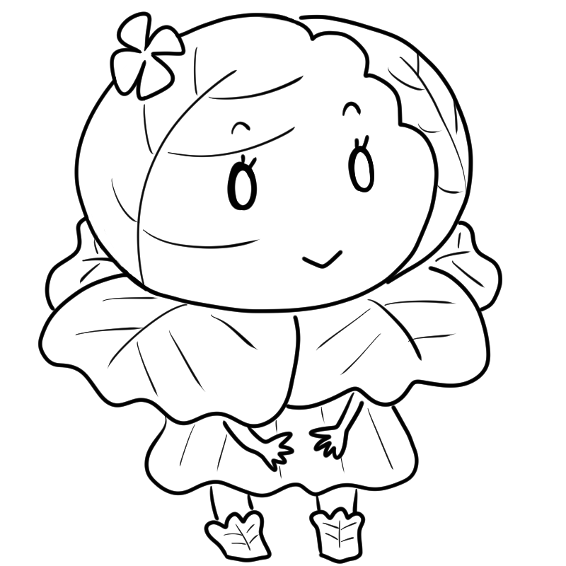 ニコッと笑顔のキャベツのかわいいぬり絵