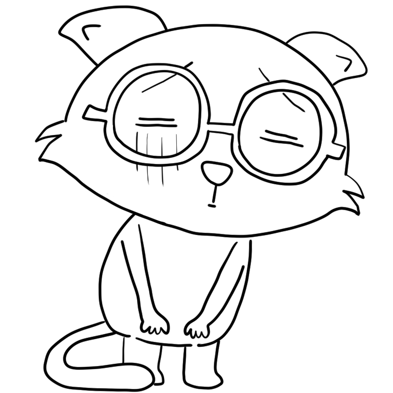 落ち込む眼鏡の猫のかわいいぬり絵