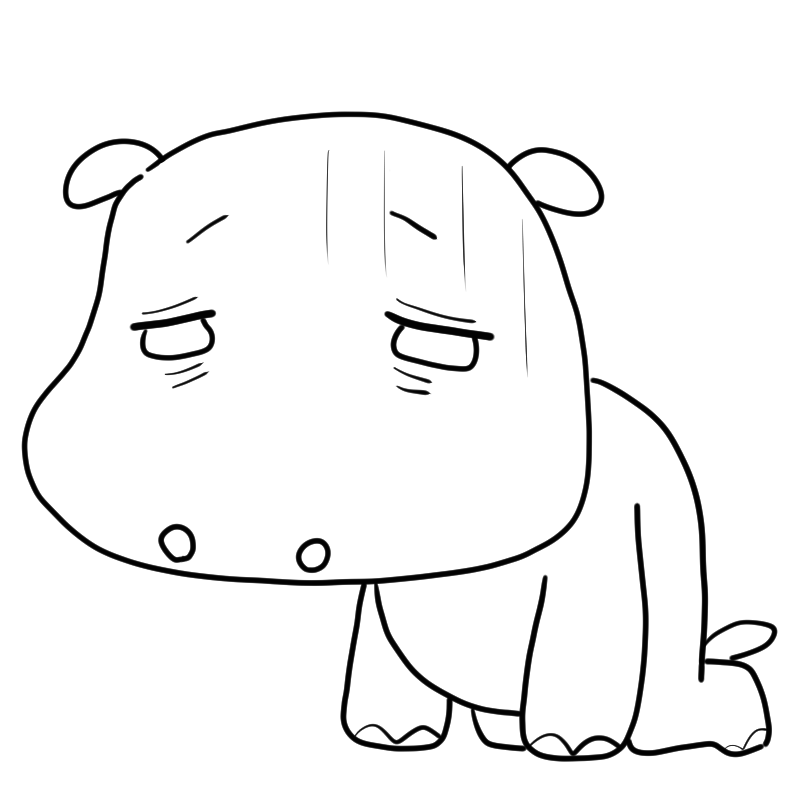 元気がないカバのかわいいぬり絵