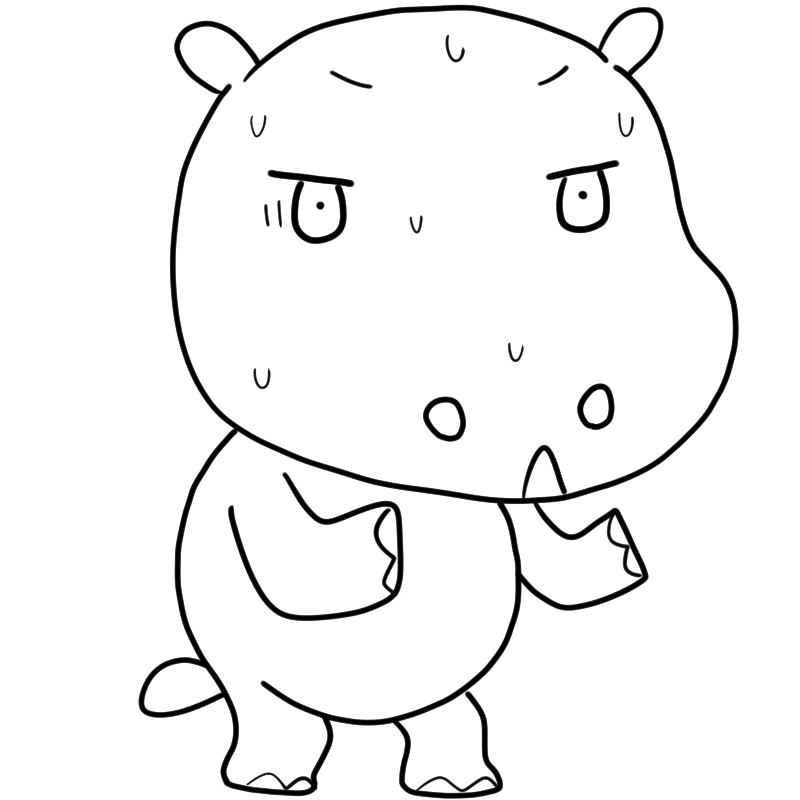 動揺するカバのかわいいぬり絵