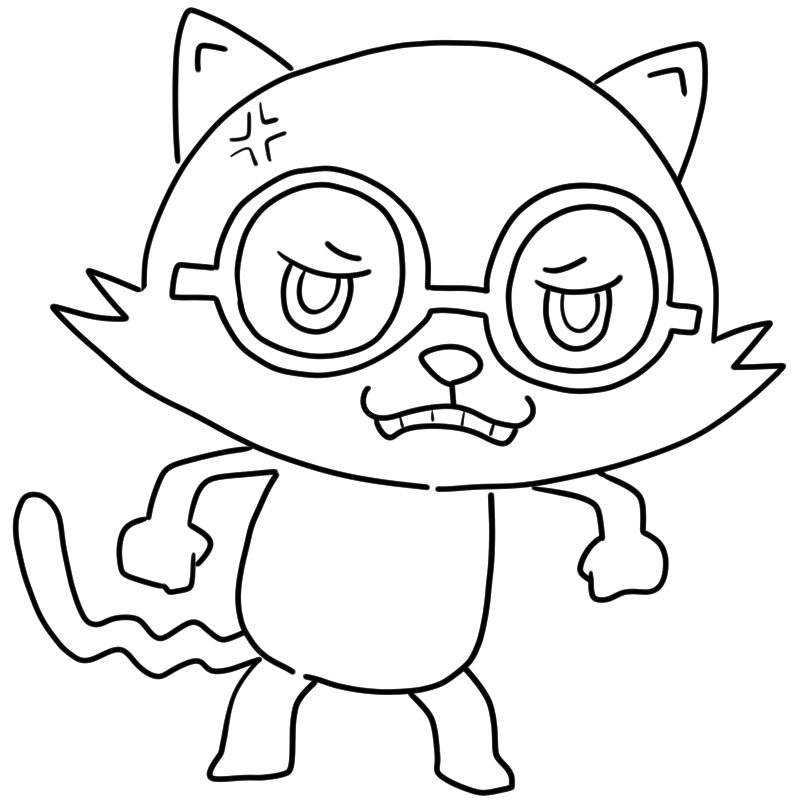 悔しそうに怒る眼鏡の猫のかわいいぬり絵