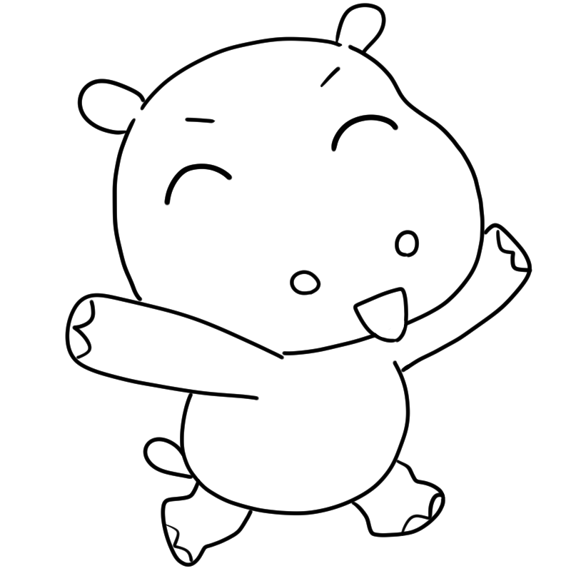 楽しそうなカバのかわいいぬり絵