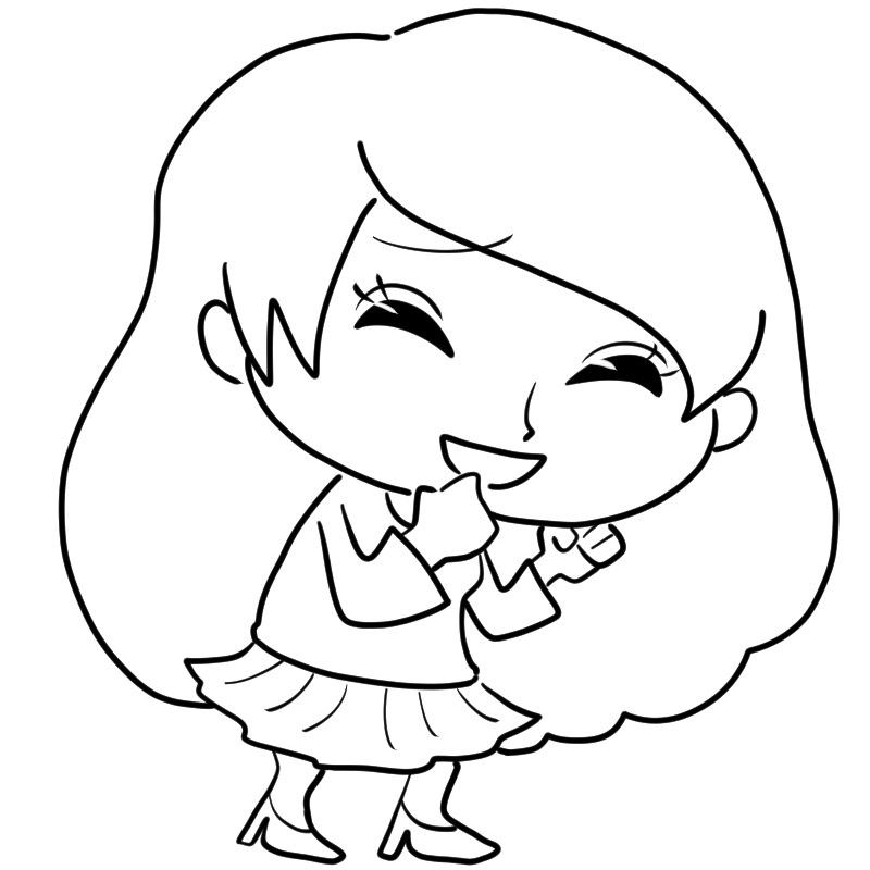 カッツポーズの女性のかわいいぬり絵