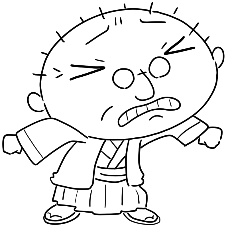 悔しそうに叫ぶ着物のおじいさんのかわいいぬり絵