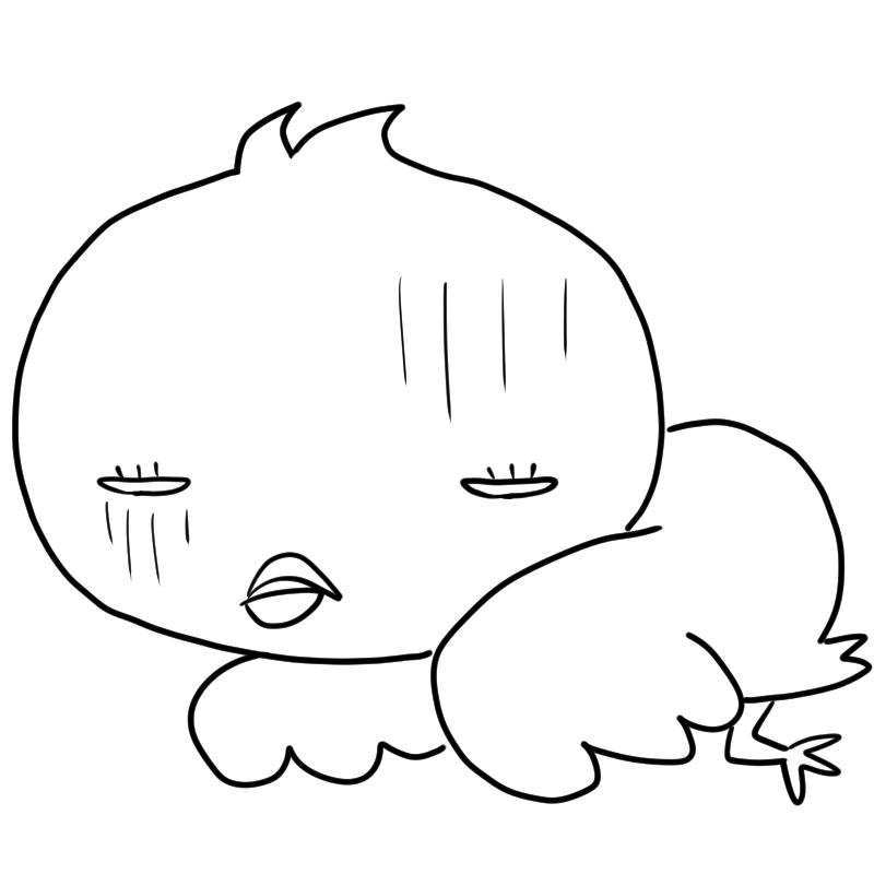 ぐったりしているヒヨコのかわいいぬり絵