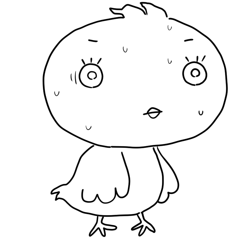 緊張するヒヨコのかわいいぬり絵