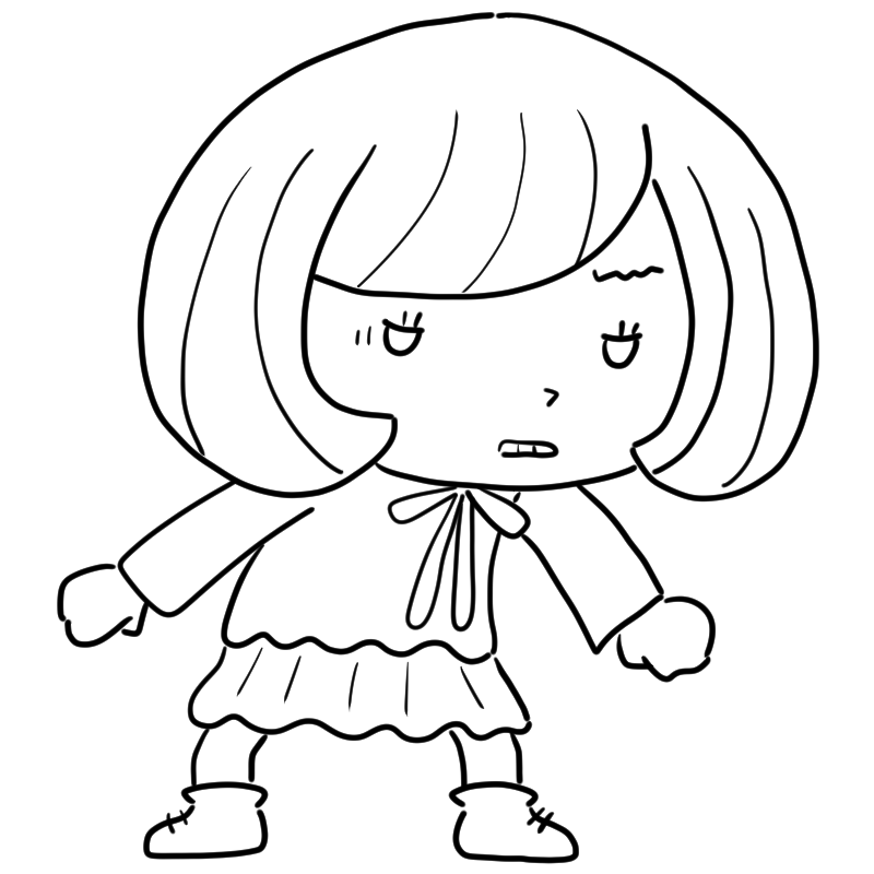 悔しがるボブのゆるふわ女子のかわいいぬり絵