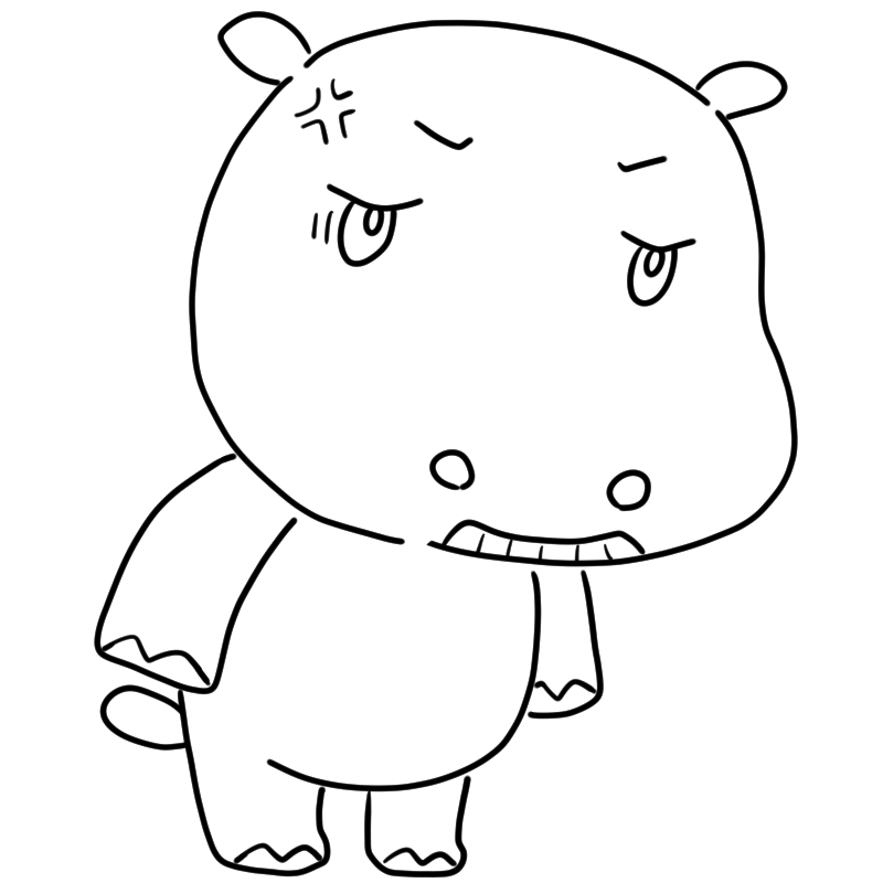 悔しそうなカバのかわいいぬり絵