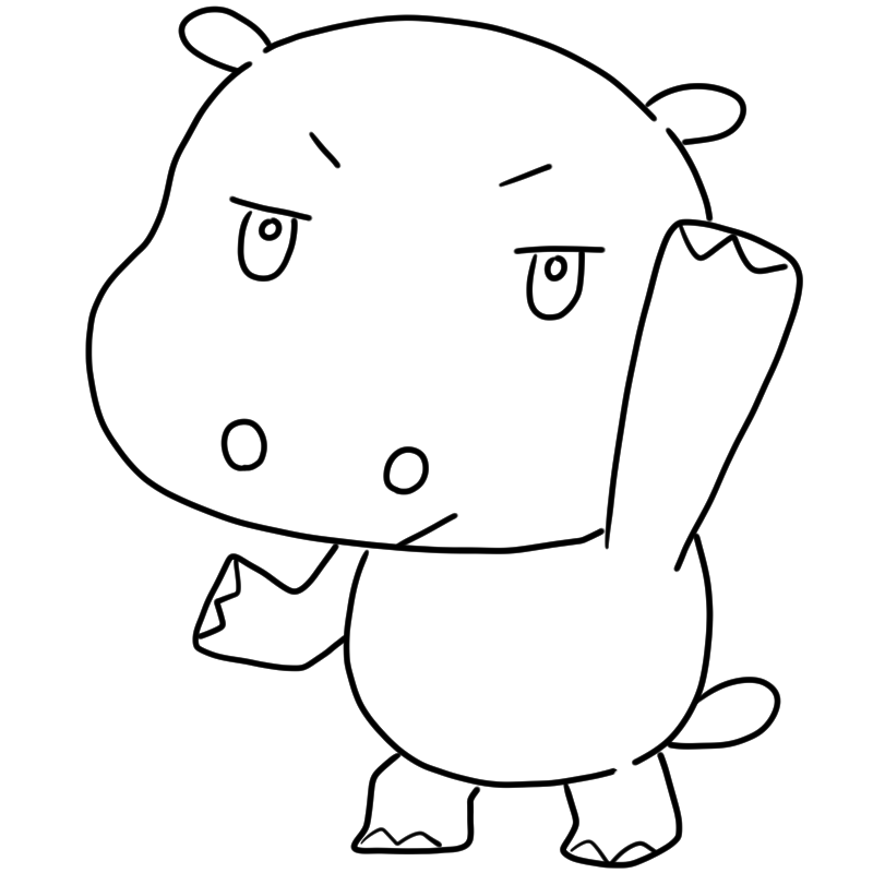 元気そうなカバのかわいいぬり絵