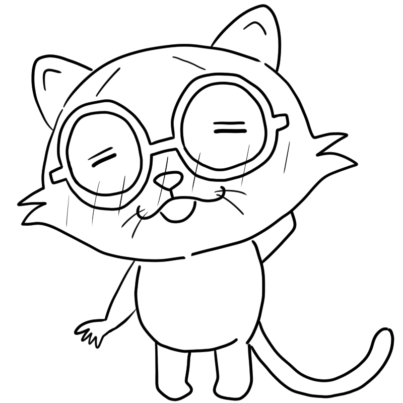 照れる眼鏡の猫のかわいいぬり絵
