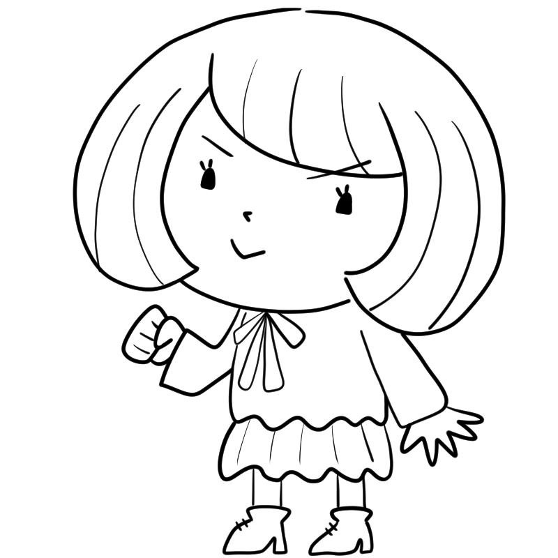 「頑張る！」ボブのゆるふわ女子のかわいいぬり絵