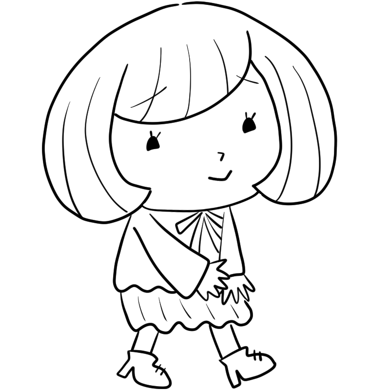 ふんわり笑顔のボブのゆるふわ女子のかわいいぬり絵