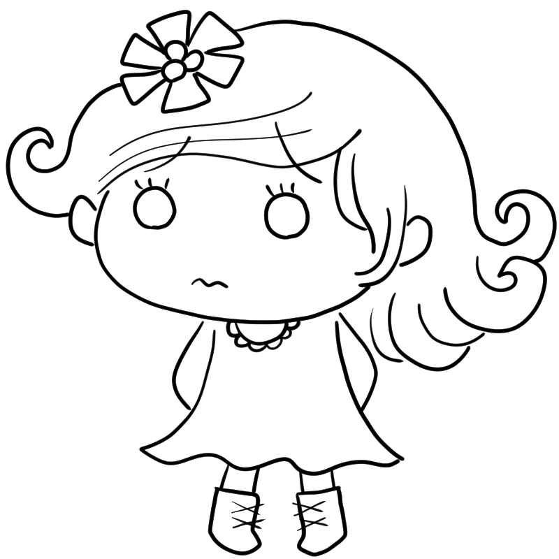 困る白人の女の子のかわいいぬり絵