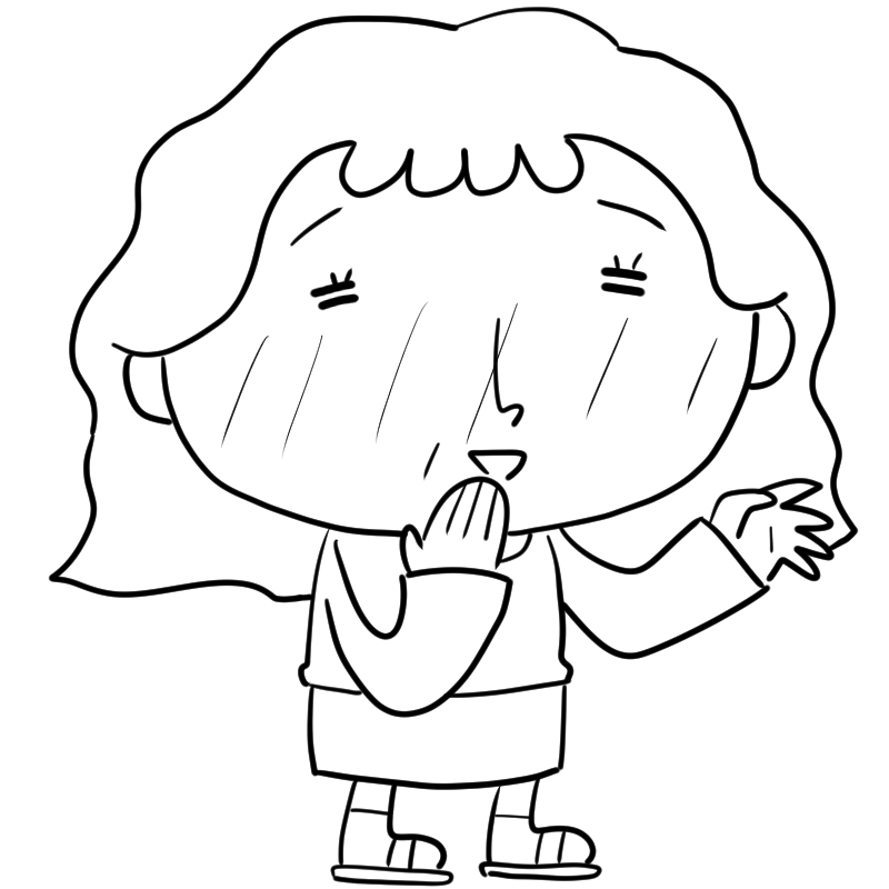 照れるおばさんのかわいいぬり絵