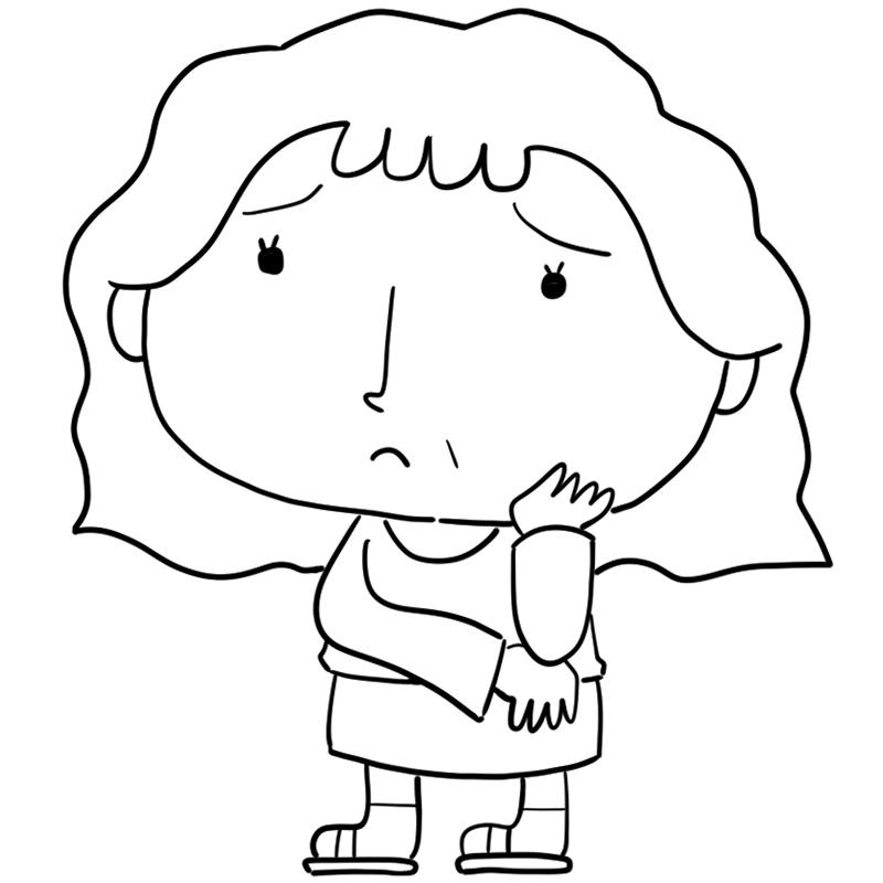 悩むおばさんのかわいいぬり絵