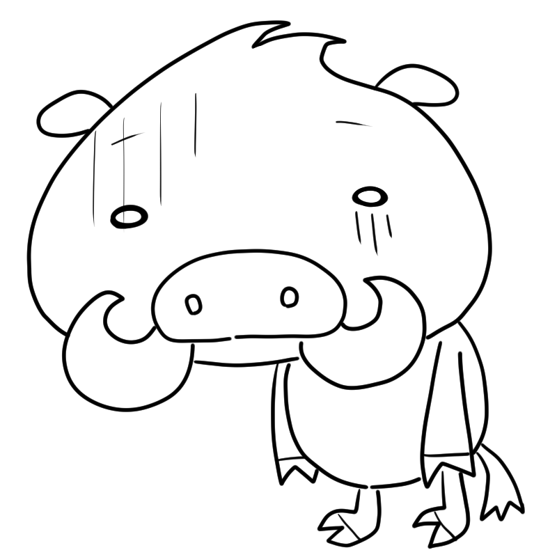 落ち込む猪のかわいいぬり絵